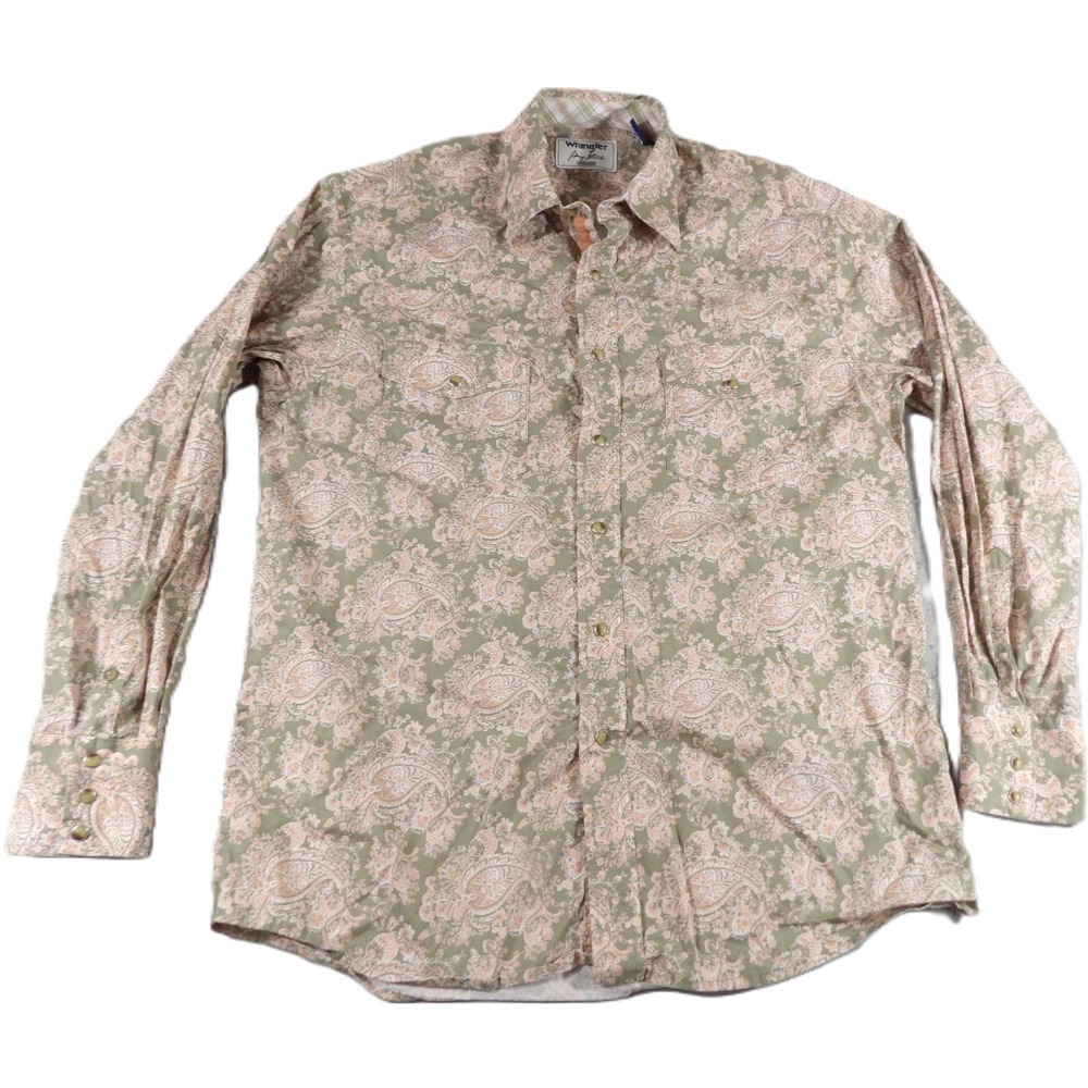 Wrangler George Strait‎ Troubadour Western Shirt Men M Paisley Tan Cotton LS EUC